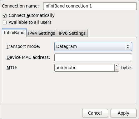 Editing the newly created InfiniBand connection 1