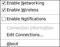 The NetworkManager applet's context menu