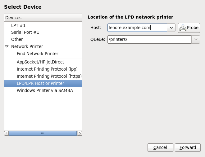 LPD/LPR プリンターの追加