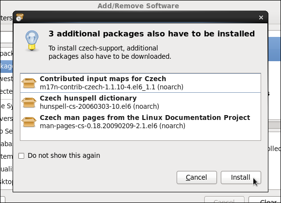 Czech サポートパッケージグループのインストール