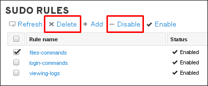 Suspending or Deleting a sudo Rule from the Web UI