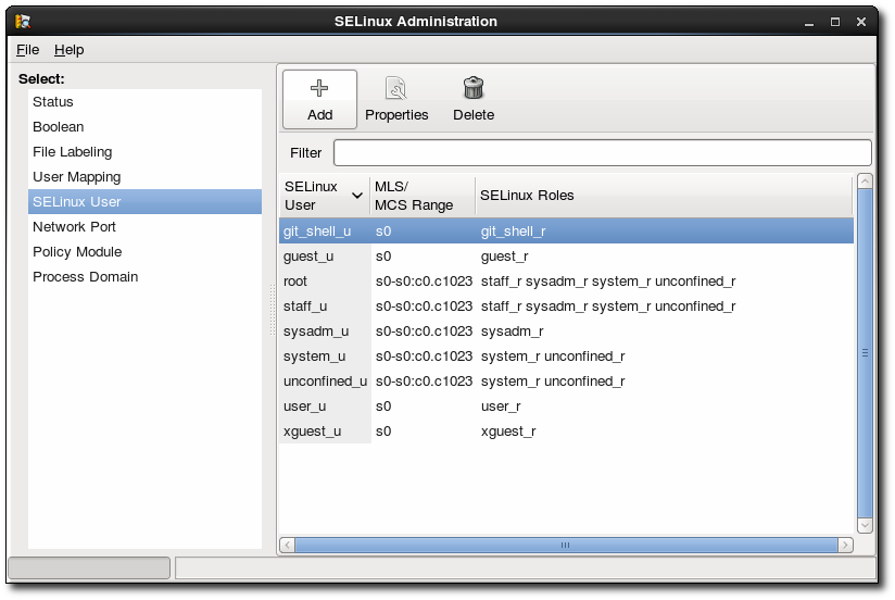 SELinux Users in the SELinux Manager