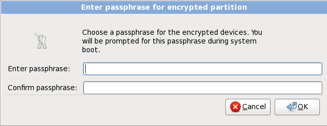 Passphrase für verschlüsselte Partition eingeben