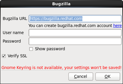 Enter Bugzilla authentication details