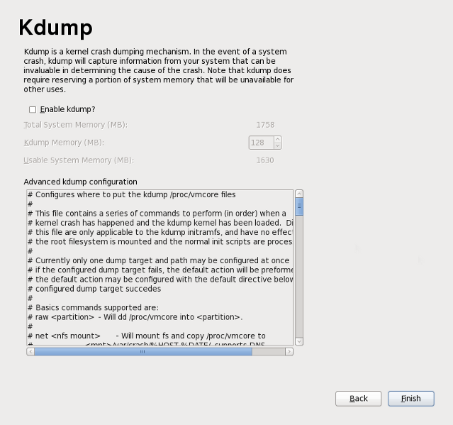 Kdump screen