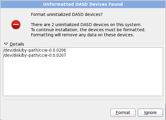 Unformatted DASD Devices Found