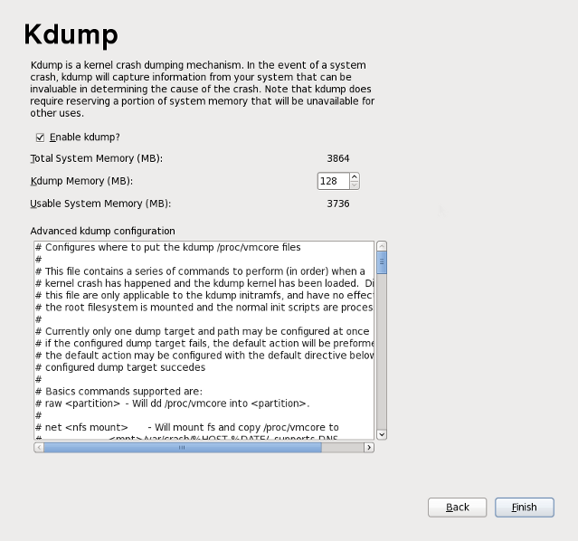 Kdump enabled