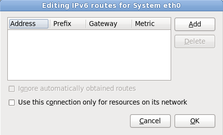 Edición del cuadro de diálogo de rutas IPv6