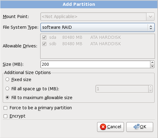 Crear una partición de RAID software