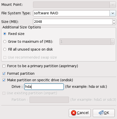 Creación de una partición de RAID software