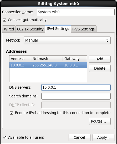 L'onglet Paramètres IPv4