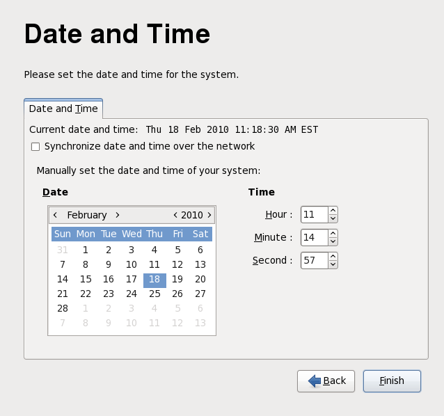 Écran d'heure et de date Firstboot