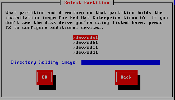 Boîte de dialogue Sélection de la partition pour l'installation à partir d'un disque dur