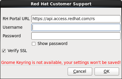 Saisissez les détails d'authentification Red Hat Network