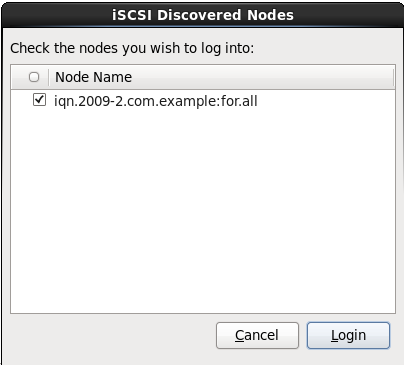 Boîte de dialogue Nœuds iSCSI découverts