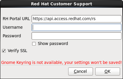 Inserire le informazioni relative all'autenticazione di Red Hat Network