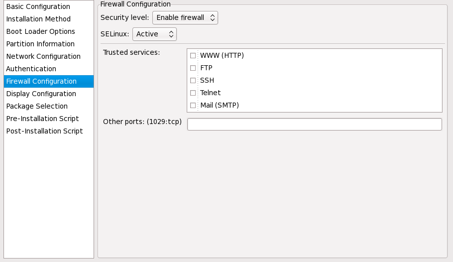 Configurazione firewall