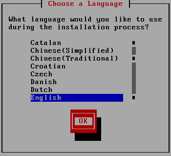 言語の選択 で表示されるインストールプログラムのウィジェット