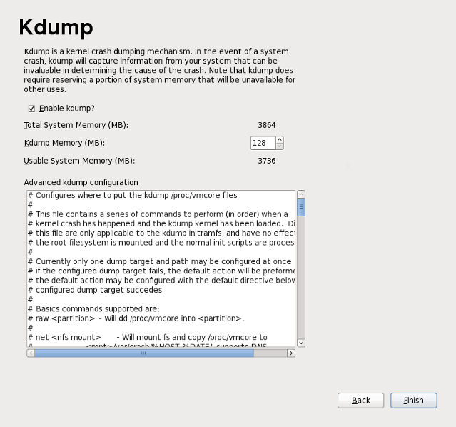 kdump enabled