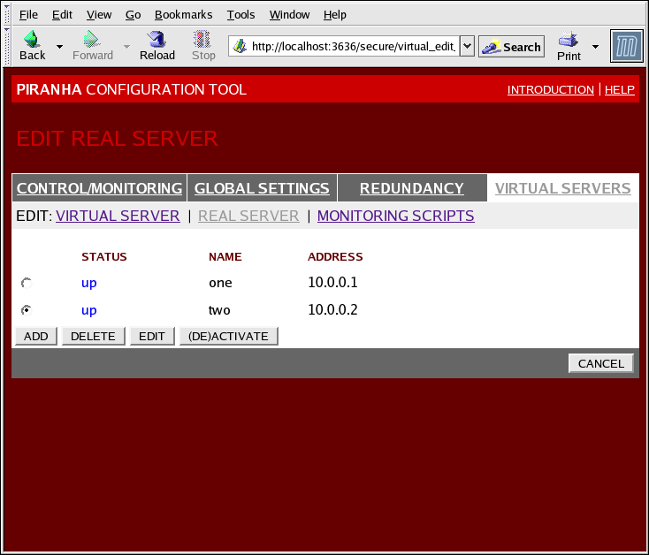 Sottosezione REAL SERVER