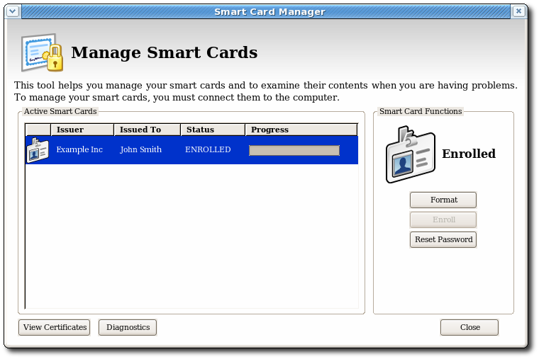 Manage Smart Cards ページ