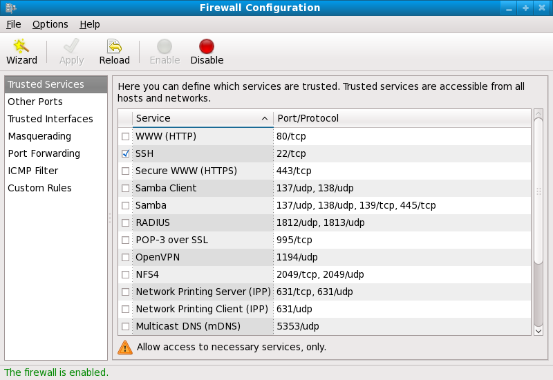 redhat firewall rules