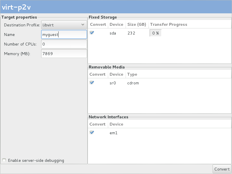 Enter the details for the outputted virtual machine.