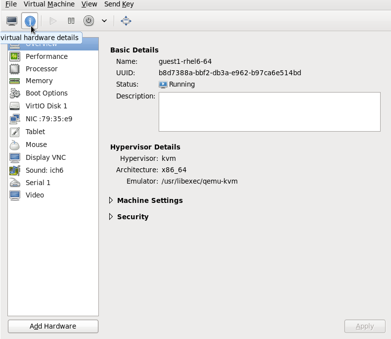 The virtual hardware details icon