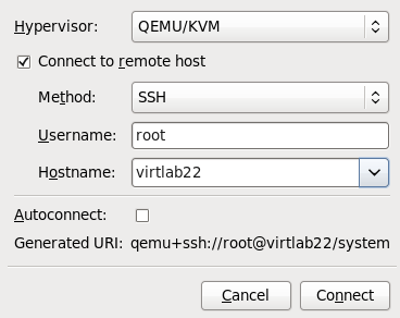 Adding a connection to the target host physical machine