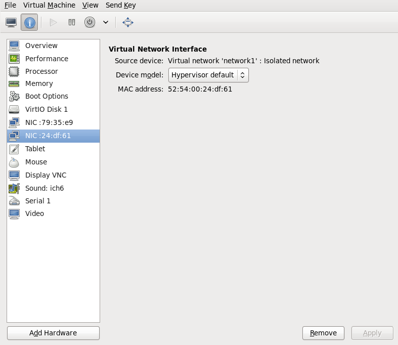 New network shown in guest hardware list