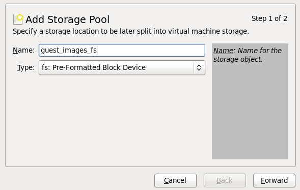 Storage pool name and type