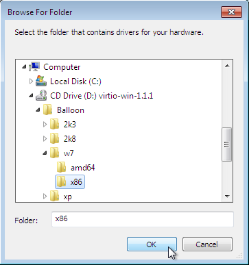 The Browse For Folder window, which pops up after choosing "Browse" to search for driver software on your computer. Select the folder that contains drivers for your hardware from this window.