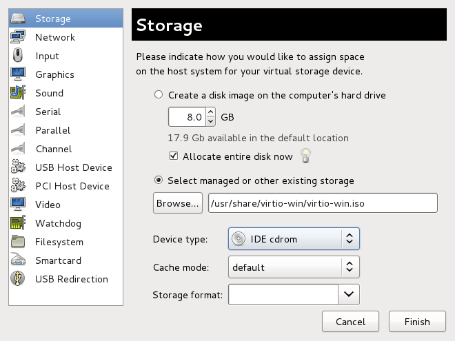 Selecting the ISO file in the Add new virtual hardware wizard window.