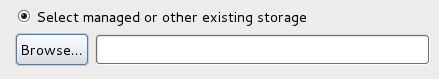 The Add new virtual hardware wizard with Storage selected in the Hardware type field, and the Select managed or other existing storage radio button selected.