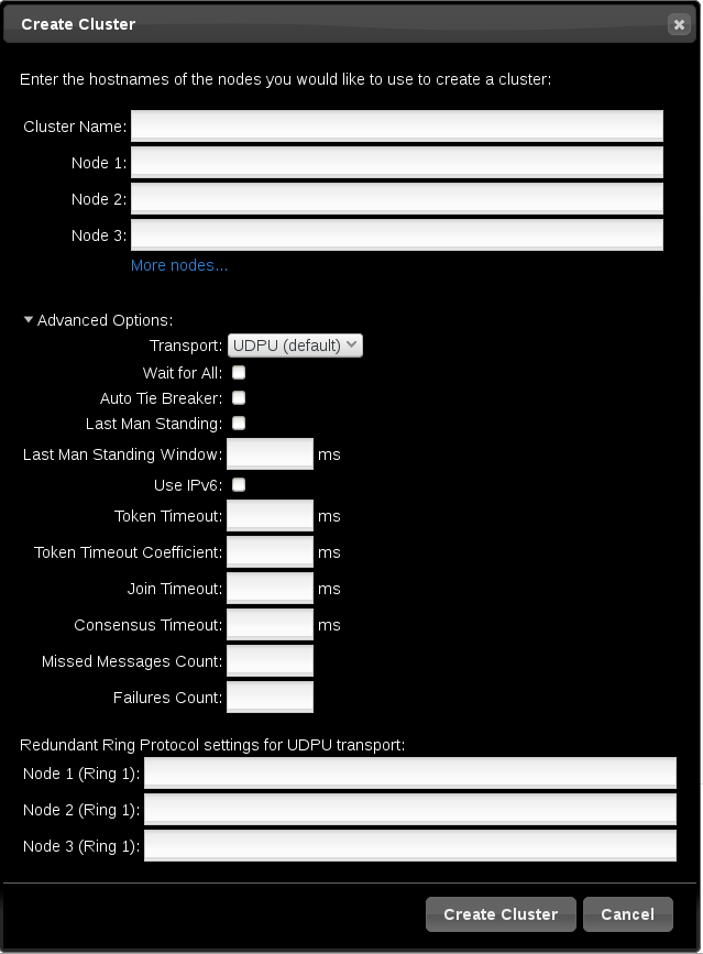 Create Clusters page