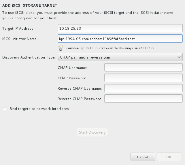 The iSCSI Discovery Details Dialog