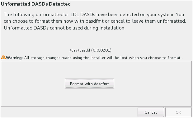 Dialog for Formatting DASD Devices