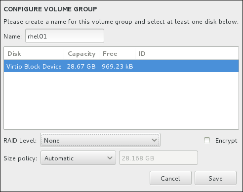 Customizing an LVM Volume Group