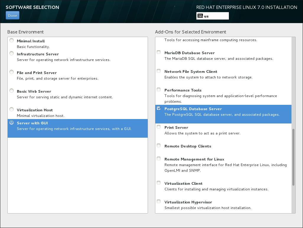 Example of a Software Selection for a Server Installation