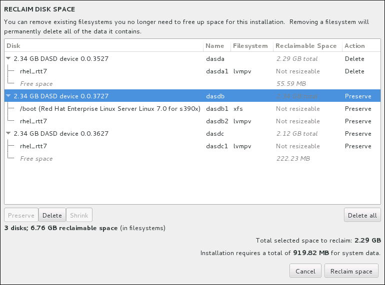 Recuperación de espacio en disco desde sistemas de archivos existentes