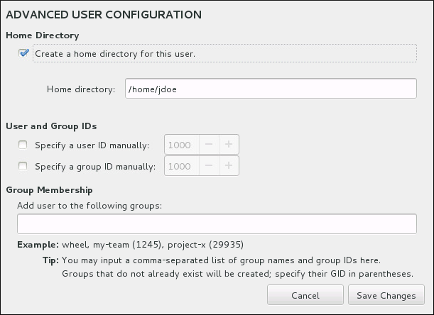 Configuración avanzada de cuenta de usuario