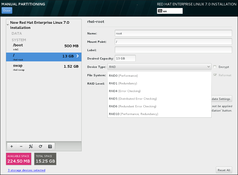 Criando um Software RAID Partition – O Menu Expandido do Tipo de Dispositivo