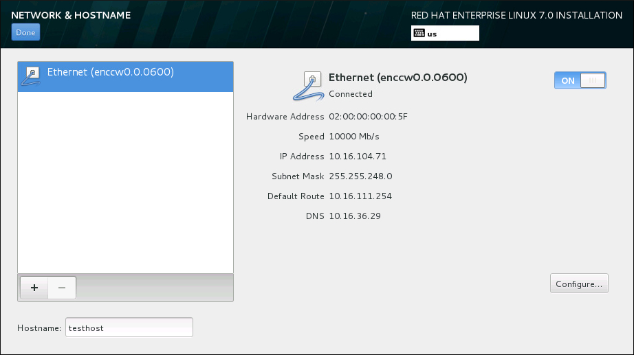 Tela de Configuração do Network & Hostname