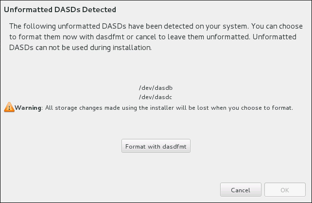 Окно форматирования DASD