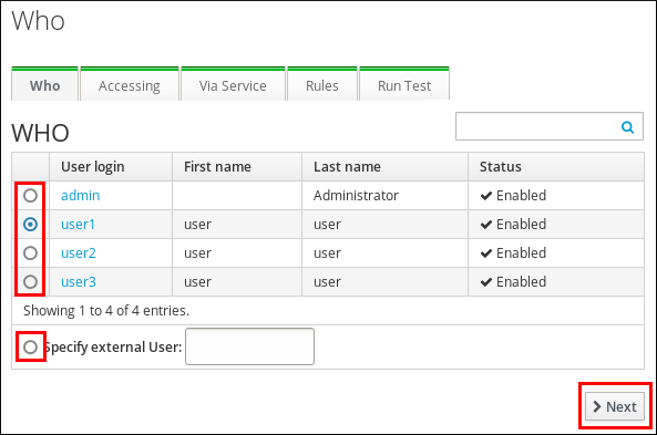 Specifying the Target User for an HBAC Test