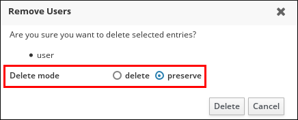 Selecting the Delete Mode in the Web UI