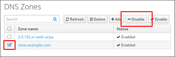 Disabling a DNS Zone