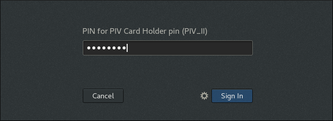 Entering the smart card PIN in the Gnome Desktop Manager