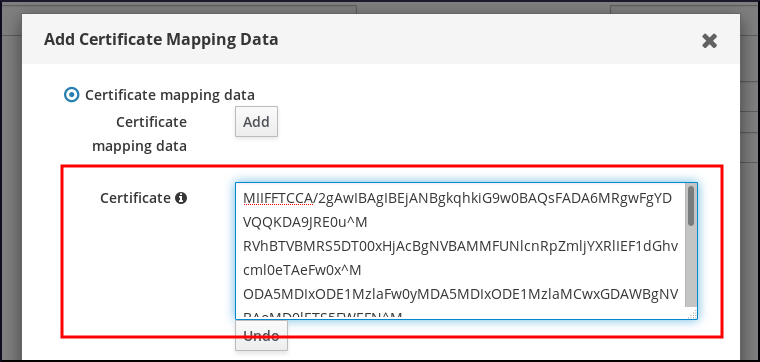 사용자의 인증서 맵핑 데이터 추가: certificate