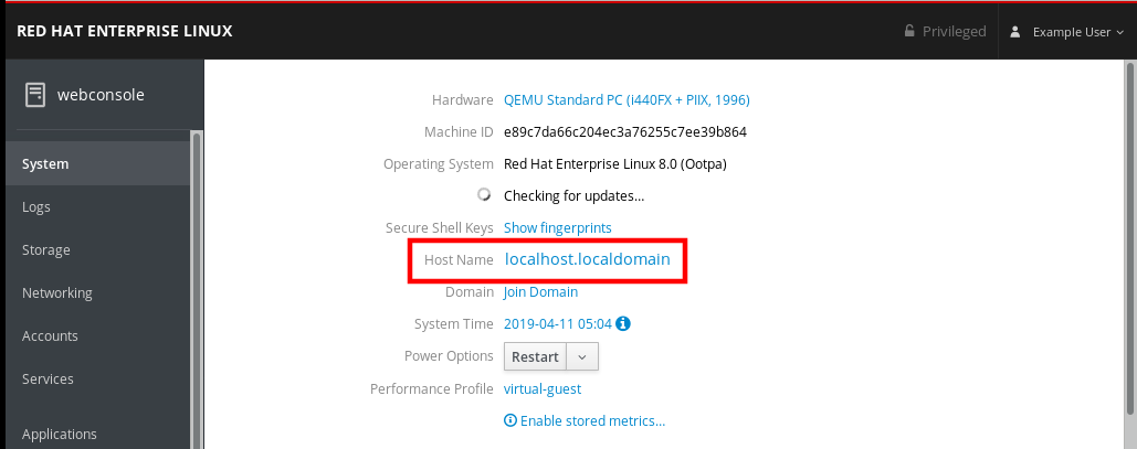 cockpit system hostname